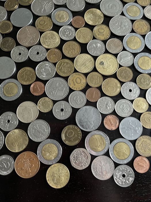 Kolekcja monet, marki niemieckie, liry włoskie, deutsche mark, 1950r.+