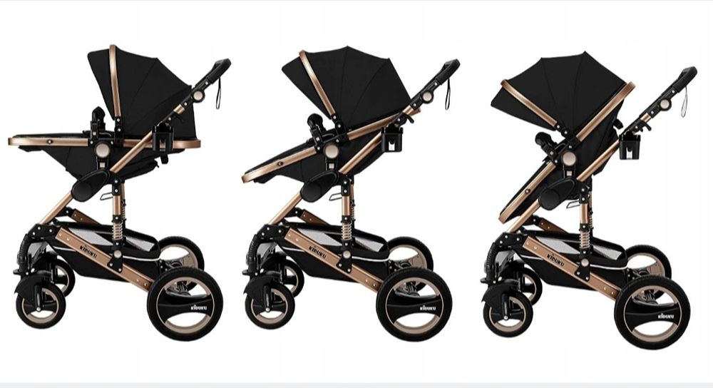 Kiduku wózek dziecięcy 3 w 1 w kolorze czarnym