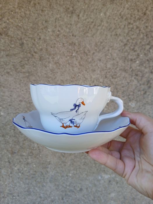 Кружка чашка з блюдцем чайная пара Гуси 400 мл Чехия фарфор посуда