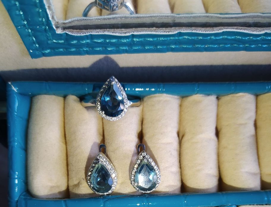 Коипмплект ювелирных украшений  серьги и кольцо из белого золота !