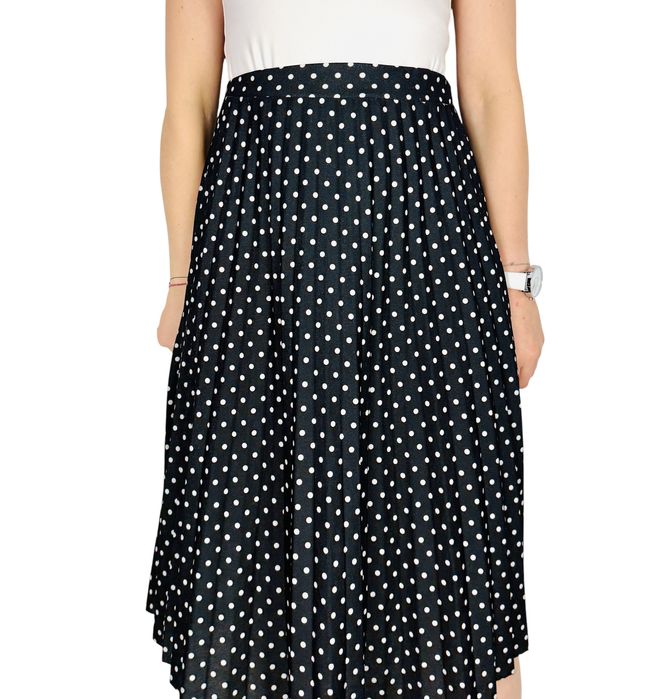 Czarna plisowana spódnica w grochy midi XS 34