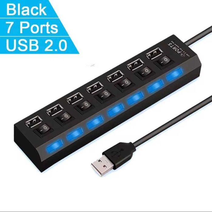 НОВЫЙ Разветвитель USB-A на 7 портов удлинитель с подсветкой для комп