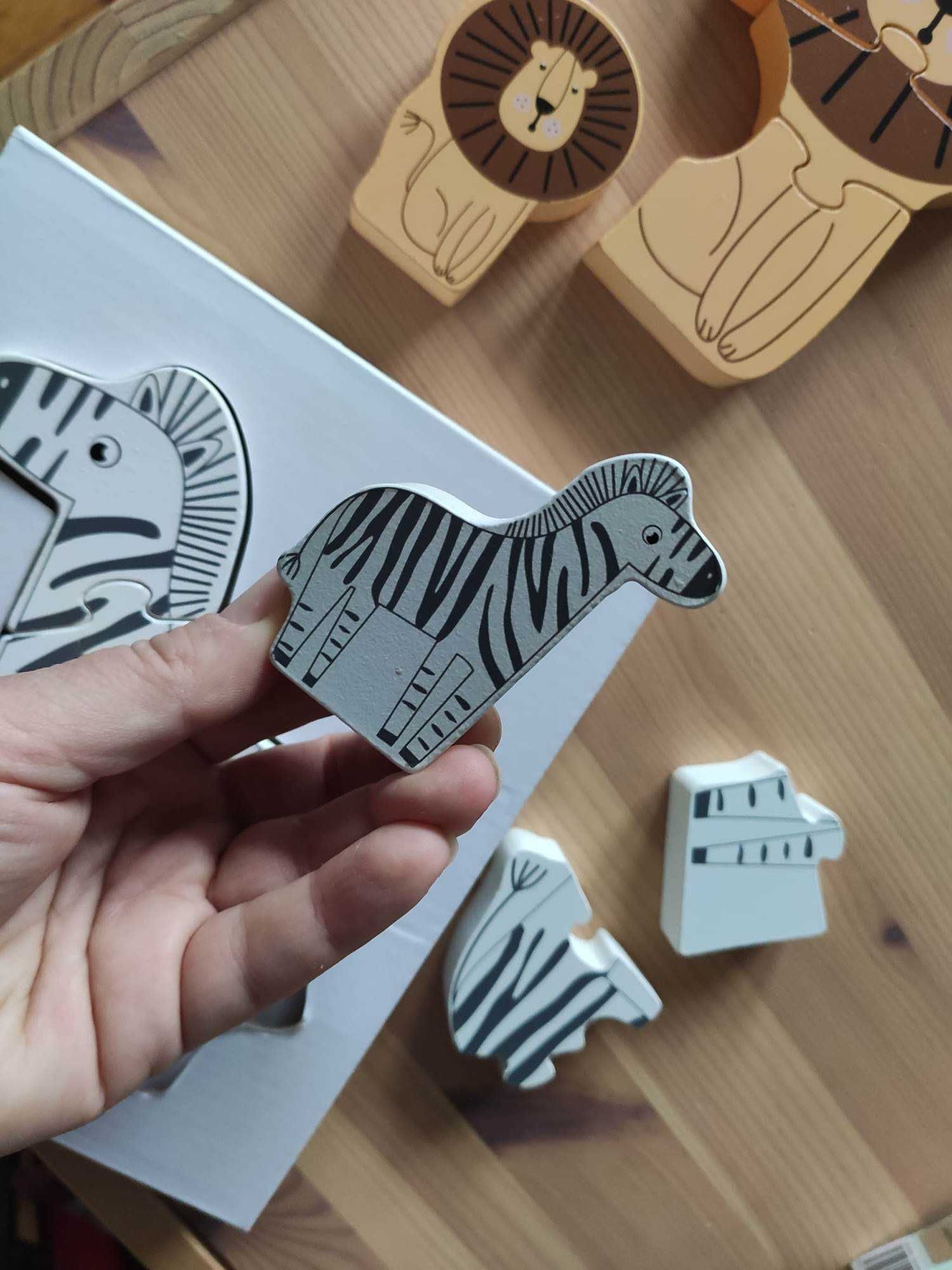 puzzle drewniane zebra i lew grube dwustronne