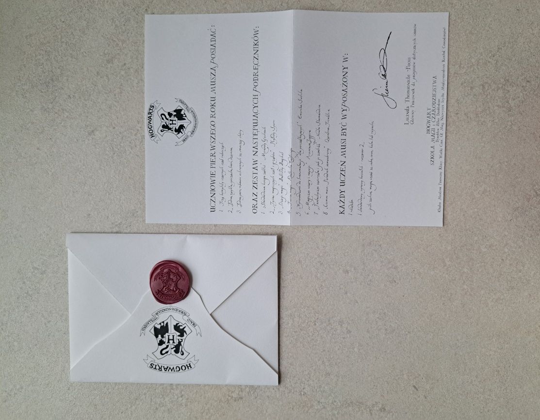 List z Hogwartu Harry Potter personalizowany handmade na zamówienie