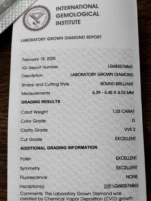 Бриллиант 1.03 ct.cvd