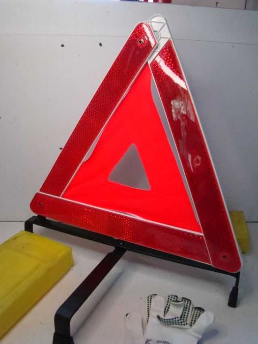 Trójkąt ostrzegawczy drogowy, do samochodu duży + rękawice 2pary