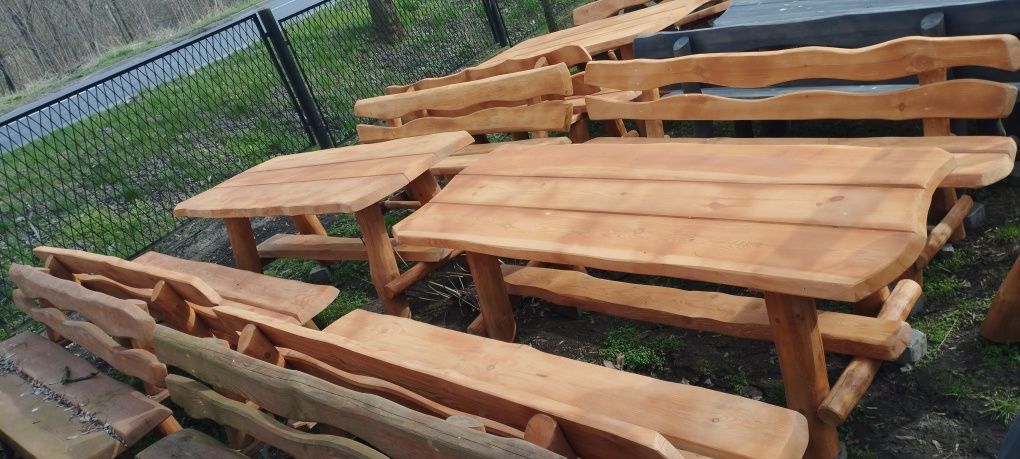 Meble ogrodowe drewniane, stół, ławki
