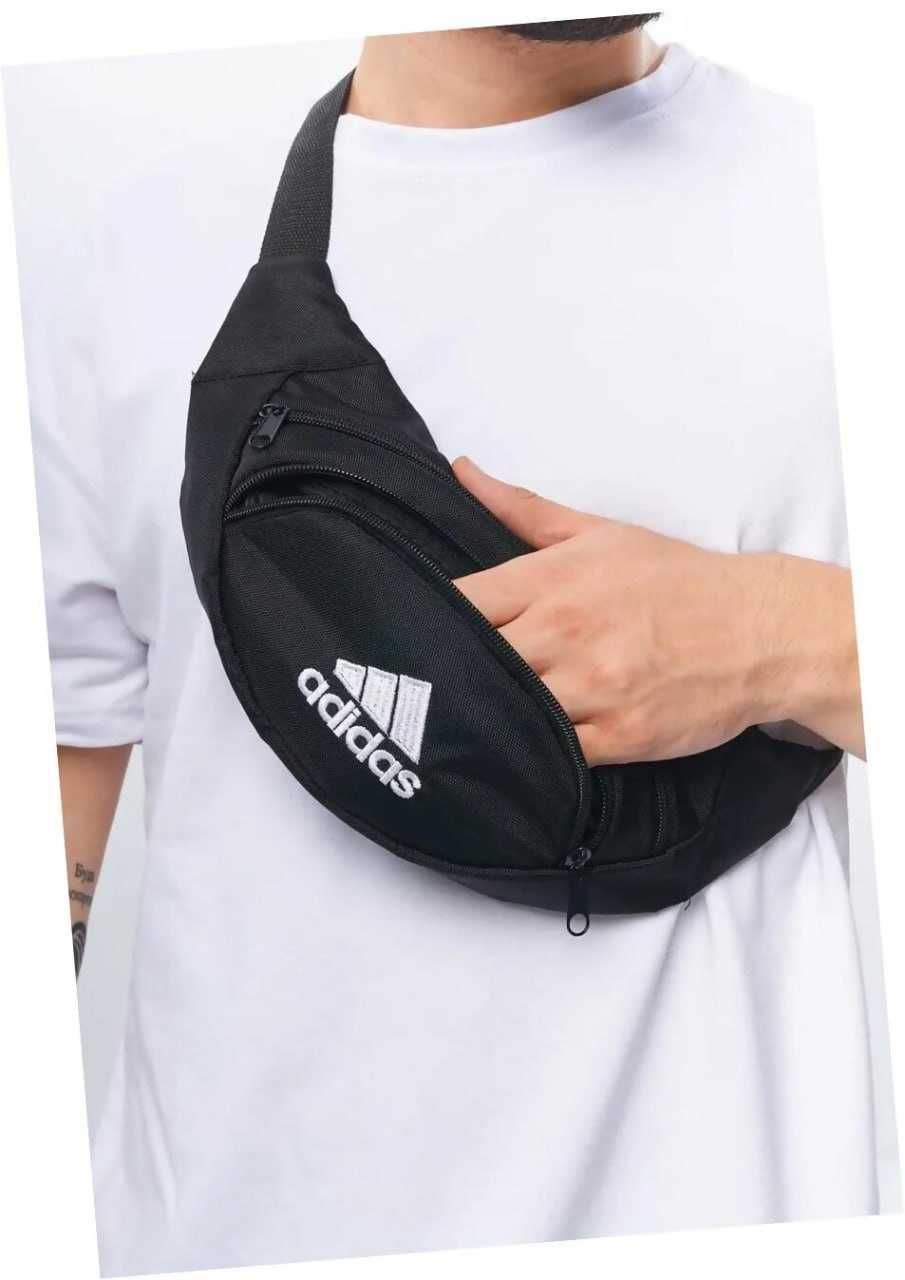 Спортивная поясная сумка чёрная спортивная бананка Nike Adidas на пояс