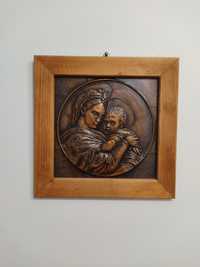 "Jezusek i Maria"-przepiękny obraz -metaloplastyka w drewnianej ramie!