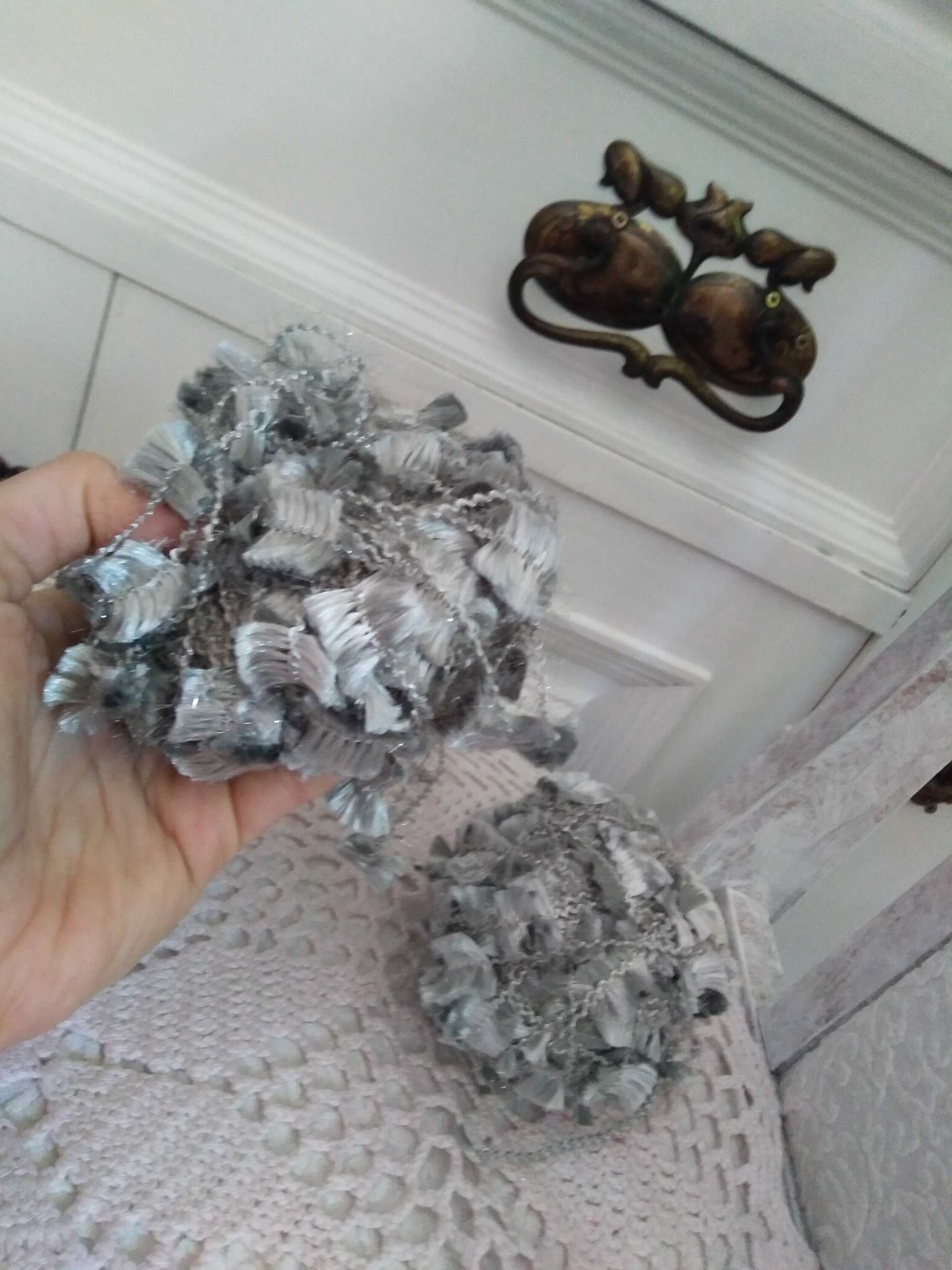 Włóczka nić do robienia na drutach motki srebrna handmade metalizowana
