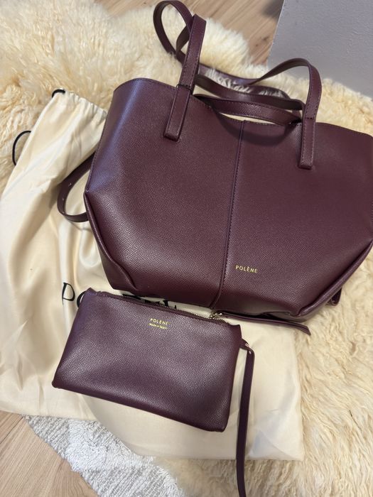 Piekna skorzana torebka shopper polene cyme moni burgundowa