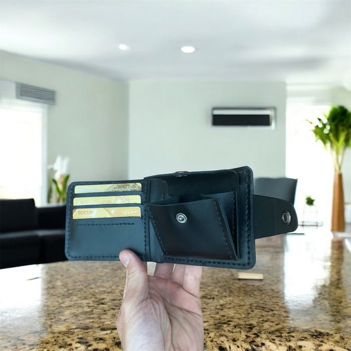 Кошелек мужской кожаный черный|Гаманець шкіряний чоловічий чорний|