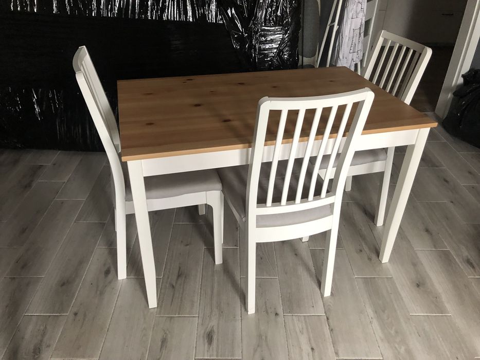 Ikea Lerhamn stol drewniany 118x74cm biały, krzesła ekedalen