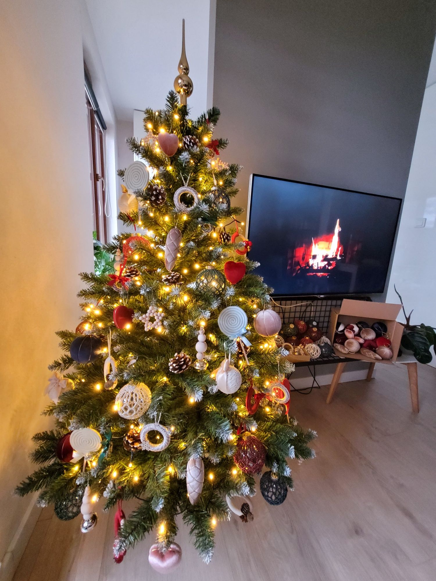 Bombki choinkowe serca z aksamitu/ weluru różowe, czerwone