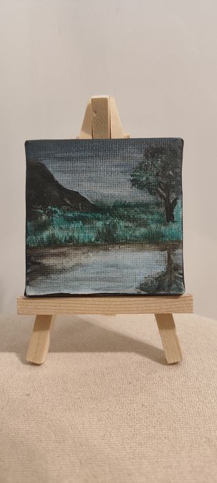 mini obraz ręcznie malowany 7x7cm+ sztaluga