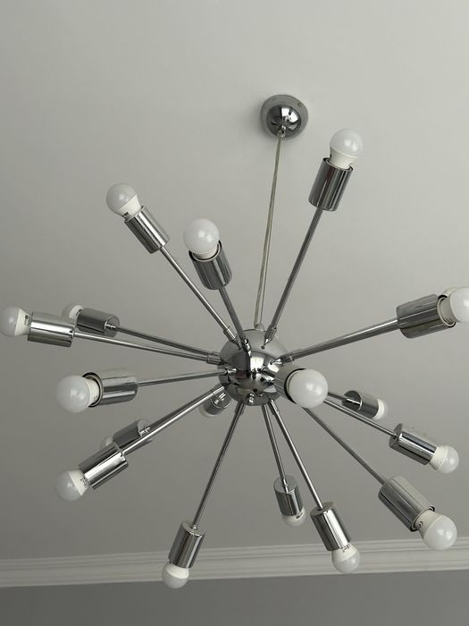 Lampa wiszaca 14 zrodel swiatla srebrna