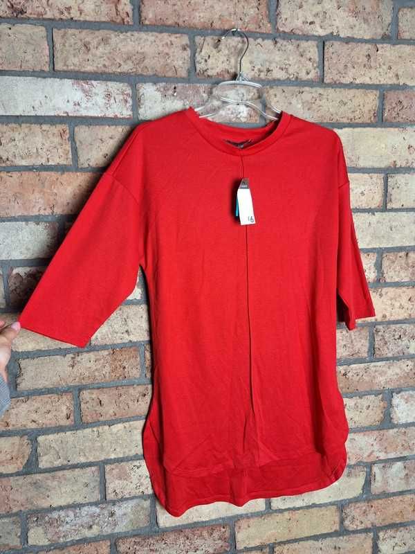 Czerwona bluzka tunika krótkie rękawy 34 6 XS