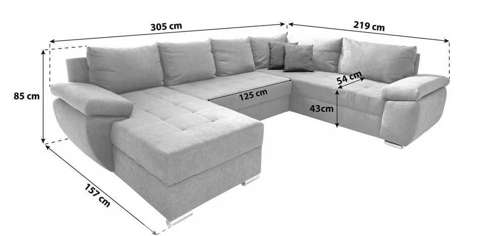 Sofa narożna narożnik U ciemny szary f.spania pojemnik na pościel