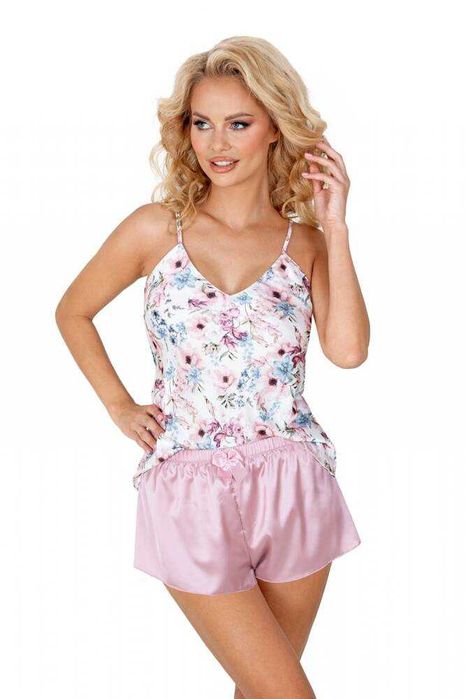 Piżamka satynowa Donna Rosa XXL w kwiaty na lato