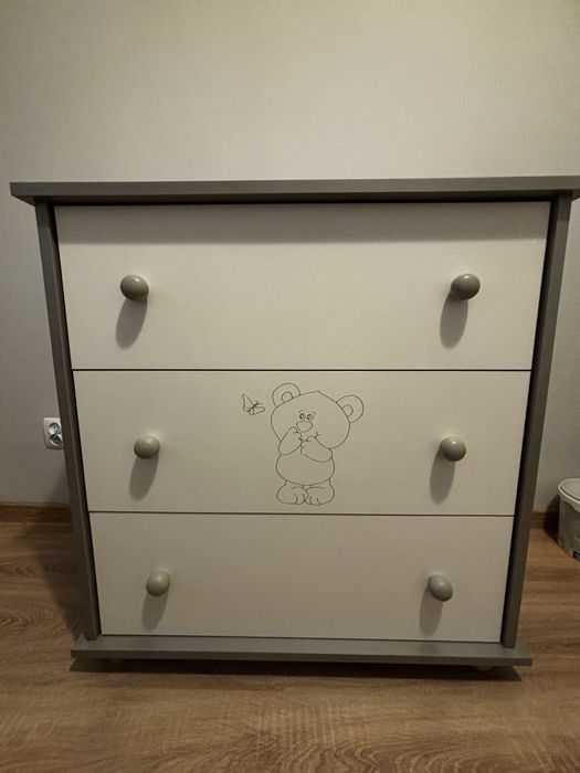 Komoda z przewijakiem, szafa Meble drewex , dziecięce miś biało- szary