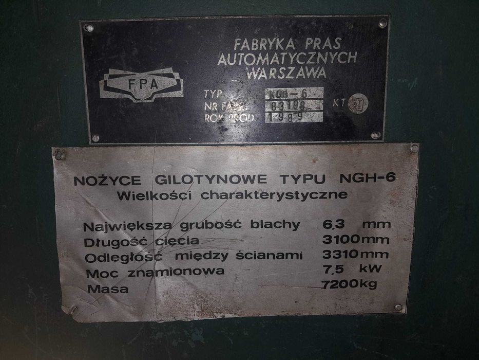 Nożyce gilotynowe hydrauliczne GILOTYNA NGH-6 FPA