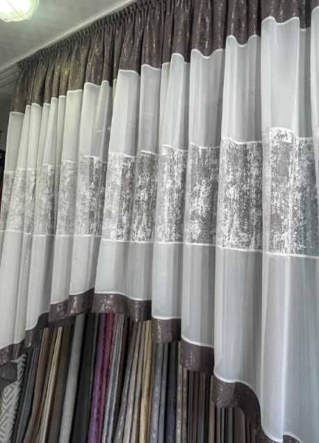 фіранка арочна тюль для кухні пошита на тасьмі