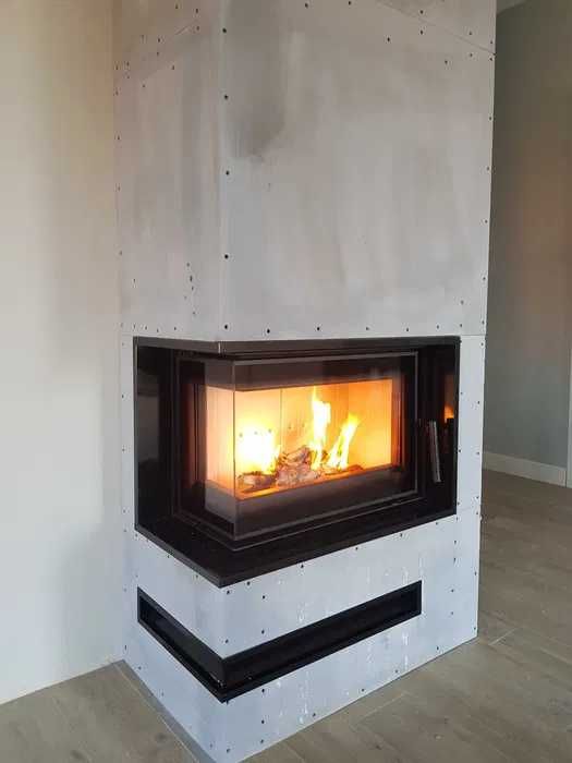 Kominki Kamko - wkład narożny Kratki.pl Simple S BS z zabudową