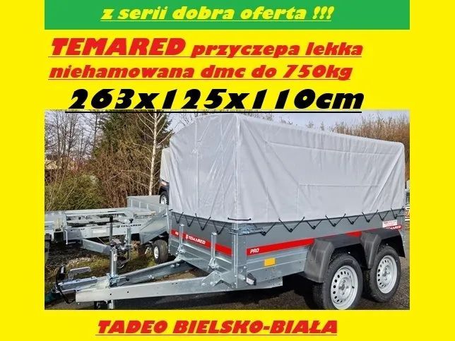 TEMARED PRO 2612/2 STELAŻ+PLANDEKA 80cm  2-osiowa profesjonalna 2,63m x 1,25m plandeka stelaż 120cm od podłogi