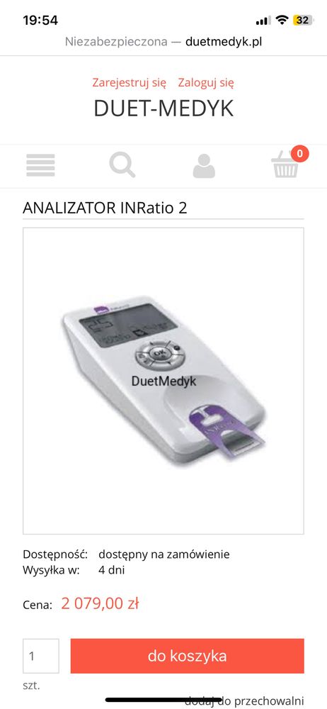 Urzadzenie INRatio do pomiaru krzepliwosci krwi PT INR z palca