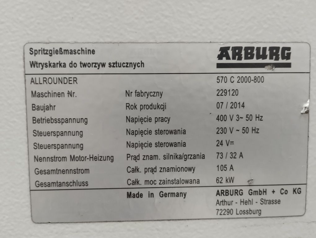 Wtryskarka Arburg 570 200ton 2014 rok
