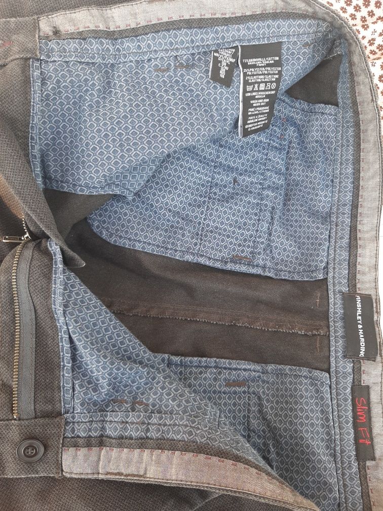 spodnie meskie, szare, Finshley & Harding, Slim Fit