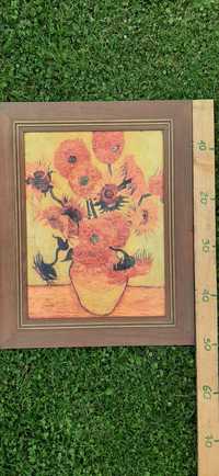 Obraz olejny na dykcie kwiaty Sloneczniki