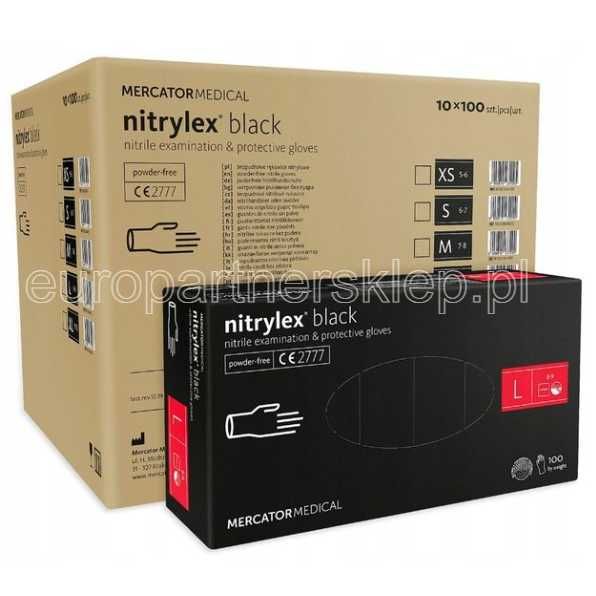 Rękawice NITRYLOWE Rękawiczki czarne black Mercator nitrylex a'100 L'