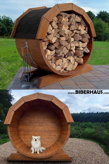 Wiata na drewno Beczka - DREWUTNIA - Regał - Stojak na drewno DO SAUNY