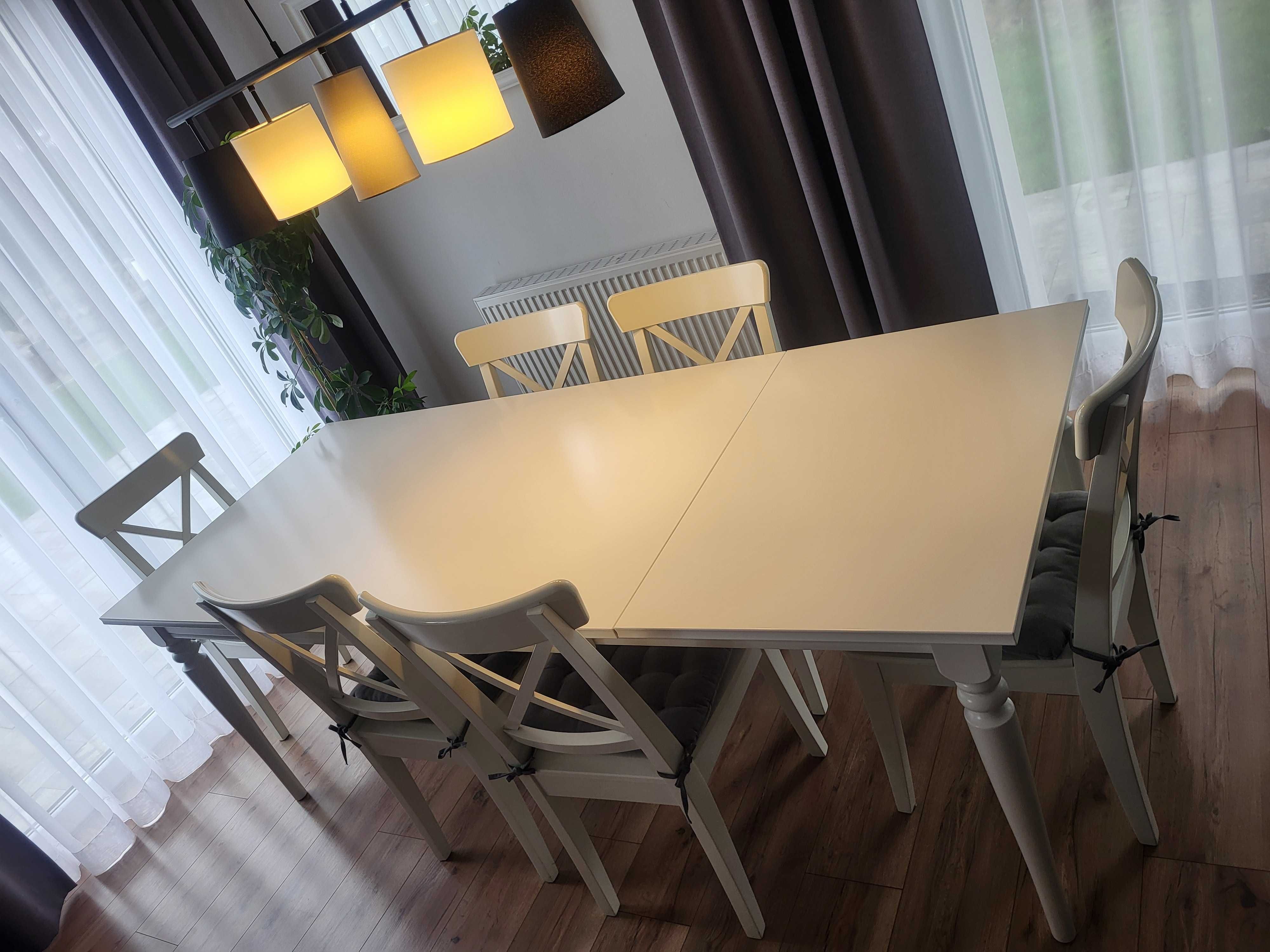 IKEA - Stół rozkładany (Ingatorp) 155/215x87cm i krzesła (Ingolf)