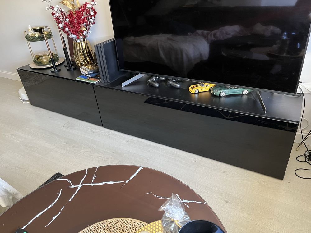 2x Szafka Pod Telewizor Wysoki Połysk Wisząca Czarna