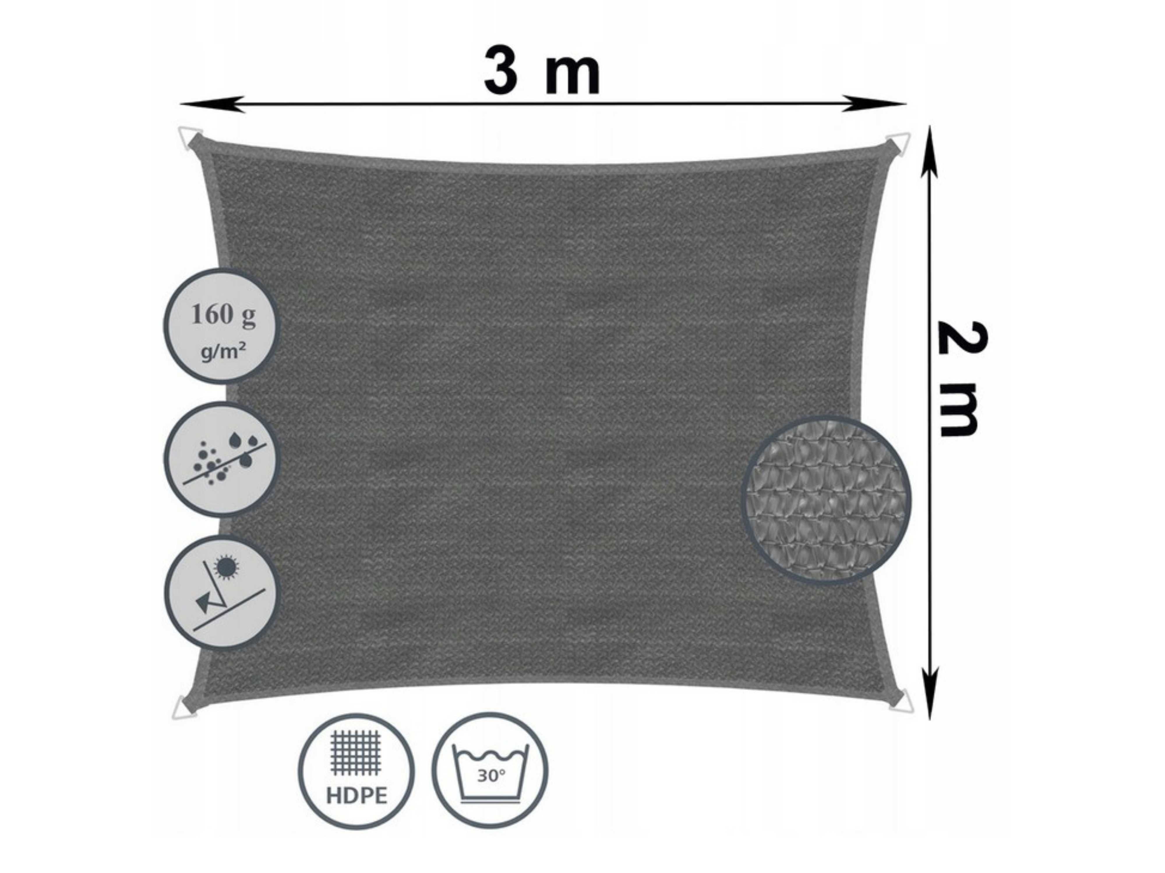 Żagiel Przeciwsłoneczny Parasol Ogrodowy WODOODPORNY Markiza 2x3 m