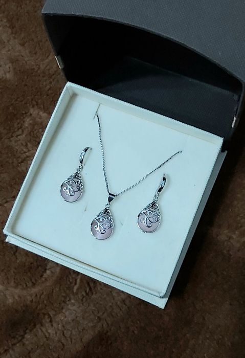 Srebrny komplet APART 925 rodowany z różowym kwarcytem