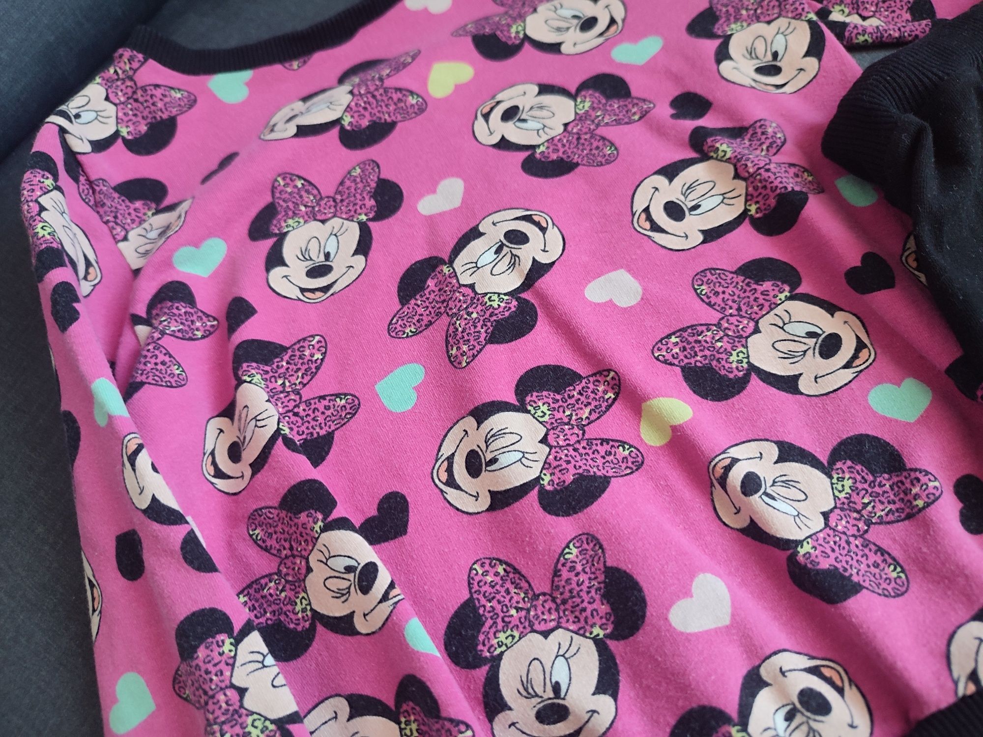 Śliczny komplet bluza spodnie Mickey mouse czarno różowy gumka rozm  9