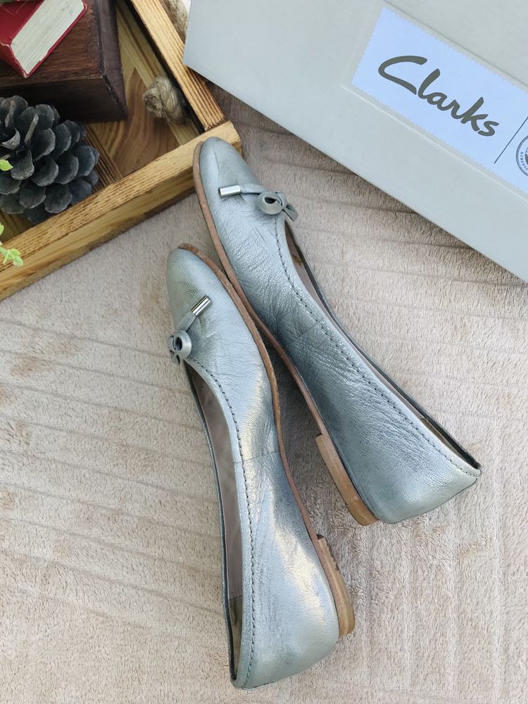 Туфли 24 см Clarks балетки кожа перламутровый металлик