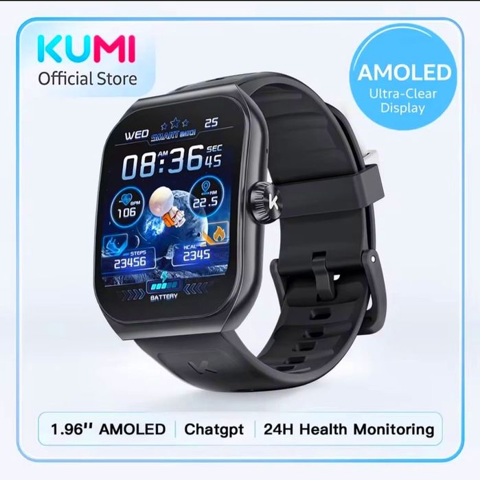 Смарт-годинник KUMI KU7 (Gemini, 1,96" AMOLED, дзвінки Bluetooth)