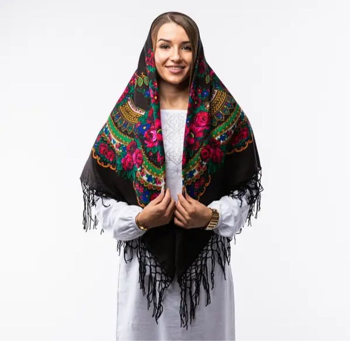 Хустка українська народна велика з тороками з френзлями хустина платок