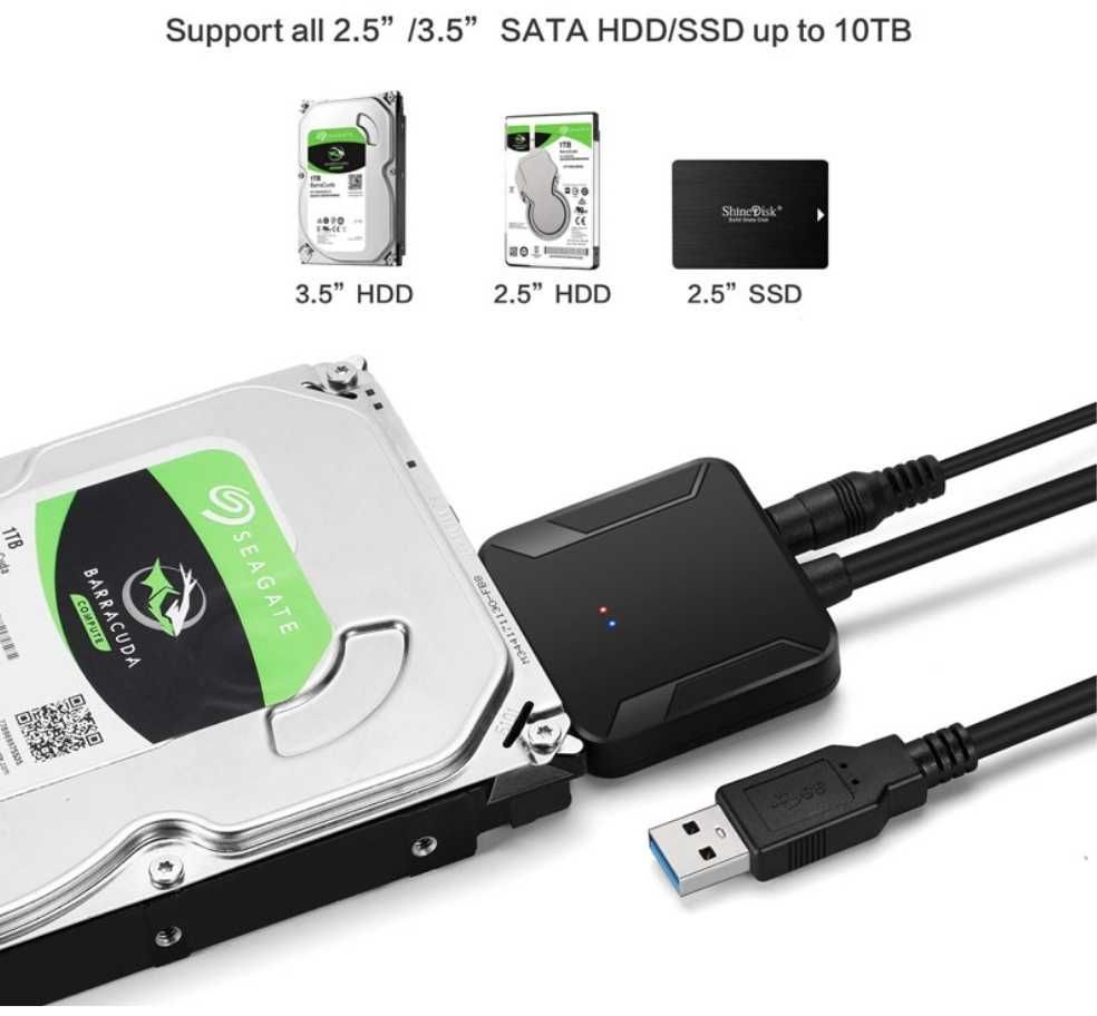 Адаптер USB 3.0 to SATA с блоком питания 2А для HDD 3.5"/2.5" до 10ТБ