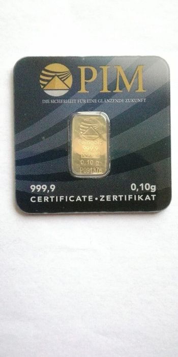 Ouro 99% 0,10g em barra certificado, selado e numerado PIM