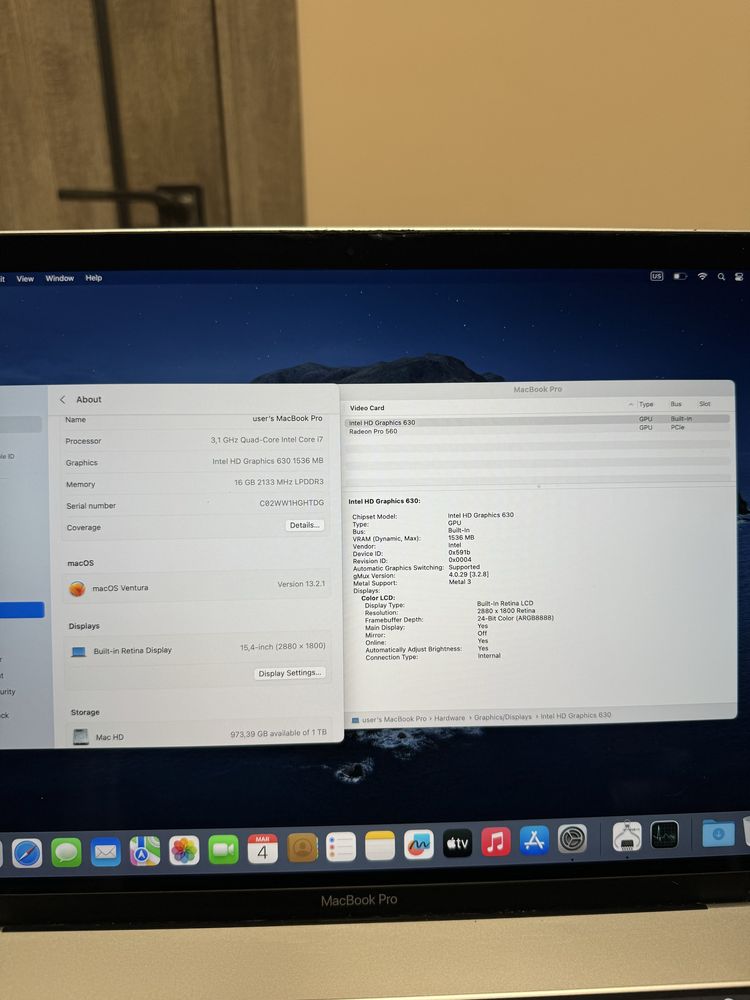 Macbook pro 15 2017 core i7 3.1ghz 16/1tb amd pro 560 4gb