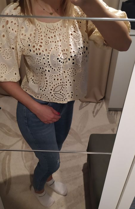 Bluzka z krótkim rękawem ZARA beżowa