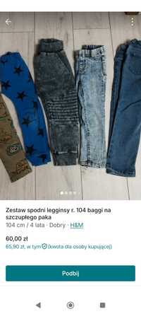 Zestaw spodni baggi legginsy dla szczupłego chłopca r. 104 98