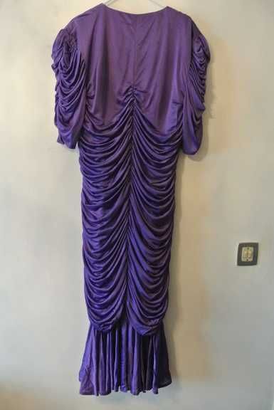 Vestido de cerimonia drapeado Roxo e lantejoulas - vintage (anos 80)