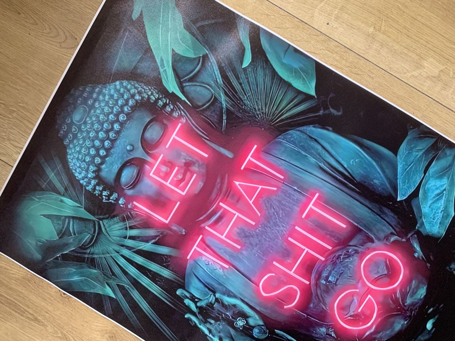 Obraz plakat wydruk na płótnie Budda Let That Shit Go zielono różowy