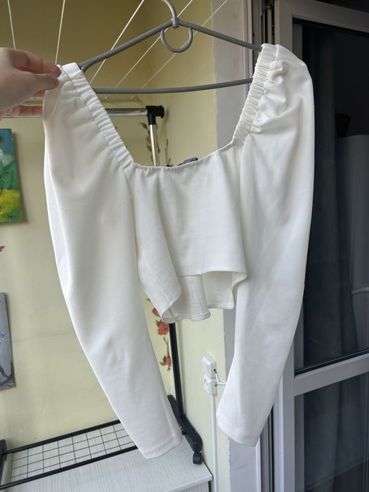 Блуза-топ білий з пишники рукавами розмір 44(s)